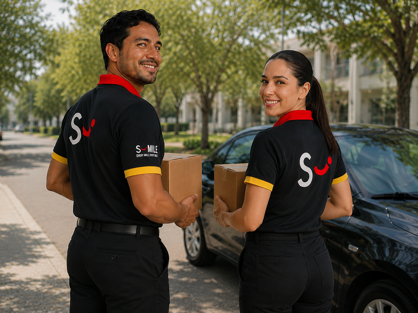 Equipo de reparto S.MILE con paquetes